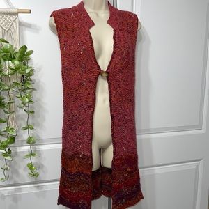 Coldwater Creek Open Knit Cardigan Long Sweater Sleeveless Fuzzy Women XL (18)